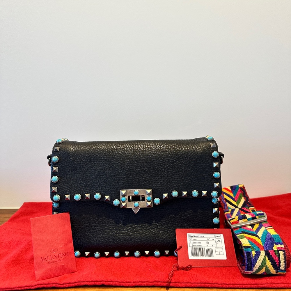 Valentino Black and Blue Crossbody Bag with Studded Details - Picture 4 of 4